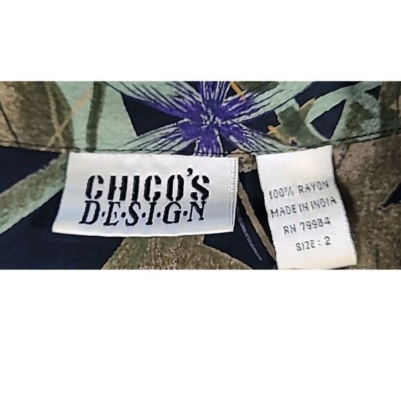 Chico’s Women’s Leaf Print Button Up Top Shirt Pink Black Colorful Sz 2 L EUC - Picture 5 of 7